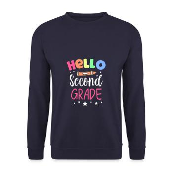 Teacher Hello 2nd Grade - Unisex Pullover - Navy - Vorne - Alina (178cm) & Michal (187cm)