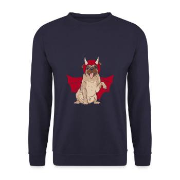 Cute Dog Pug In Vampire Costume - Unisex Pullover - Navy - Vorne - Alina (178cm) & Michal (187cm)