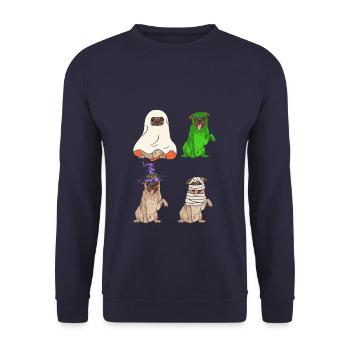 Cute Dog Pug In Halloween Costumes - Unisex Pullover - Navy - Vorne - Alina (178cm) & Michal (187cm)