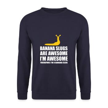 Funny Banana Slugs Are Awesome - Unisex Pullover - Navy - Vorne - Alina (178cm) & Michal (187cm)