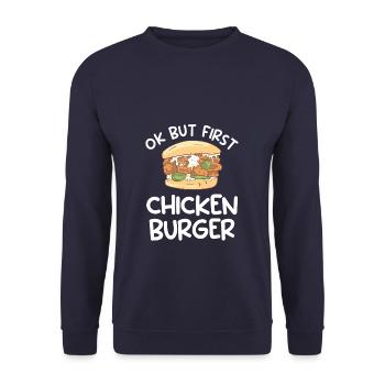 Ok mais d’abord sandwichs au burger au poulet - Sweat-shirt Unisexe - marine - Devant - Alina (178cm) & Michal (187cm)
