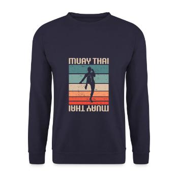 Retro Vintage Classic Muay Thai Boxing Martial - Unisex Sweatshirt - navy - Front - Alina (178cm) & Michal (187cm)