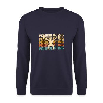 Retro Vintage Classic Powerlifting Powerlifter - Unisex Sweatshirt - navy - Front - Alina (178cm) & Michal (187cm)