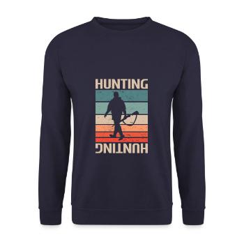 Classic Vintage Retro Hunting Hunter - Unisex Pullover - Navy - Vorne - Alina (178cm) & Michal (187cm)