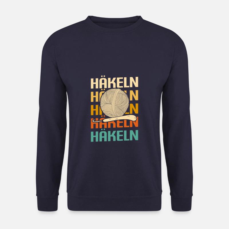 Retro Vintage Classic Crochet Crocheting Yarn - Unisex Pullover - Navy