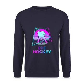 Retro Vintage Classic Ice Hockey Player - Unisex Pullover - Navy - Vorne - Alina (178cm) & Michal (187cm)