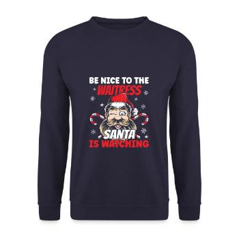 Waitress Santa Is Watching - Unisex Pullover - Navy - Vorne - Alina (178cm) & Michal (187cm)