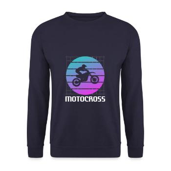 Retro Vintage Classic Motocross Dirt Bike Biker - Unisex Pullover - Navy - Vorne - Alina (178cm) & Michal (187cm)