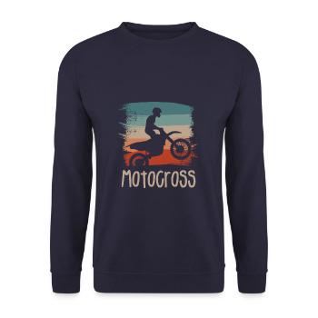 Retro Vintage Classic Motocross Dirt Bike Biker - Unisex Pullover - Navy - Vorne - Alina (178cm) & Michal (187cm)
