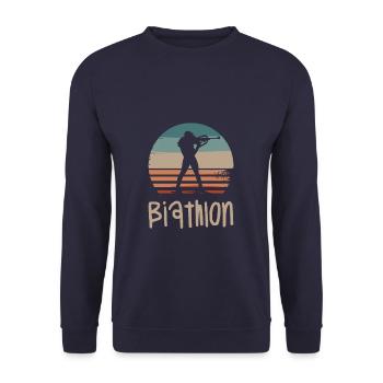 Retro Vintage Classic Biathlon Biathlete - Unisex Sweatshirt - navy - Front - Alina (178cm) & Michal (187cm)