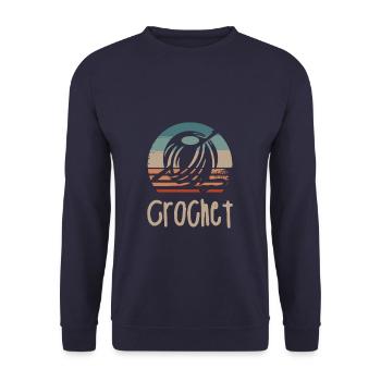Retro Vintage Classic Crochet Crocheting Yarn - Unisex Pullover - Navy - Vorne - Alina (178cm) & Michal (187cm)