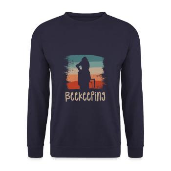 Retro Vintage Classic Beekeeping Beekeeper - Unisex Pullover - Navy - Vorne - Alina (178cm) & Michal (187cm)