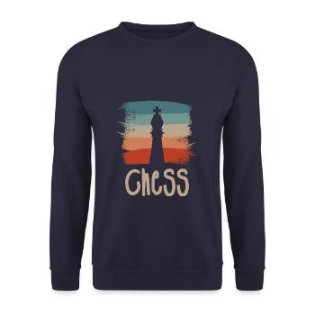 Retro Vintage Classic Chess Player Boardgame - Unisex Pullover - Navy - Vorne - Alina (178cm) & Michal (187cm)