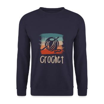 Retro Vintage Classic Crochet Crocheting Yarn - Unisex Pullover - Navy - Vorne - Alina (178cm) & Michal (187cm)