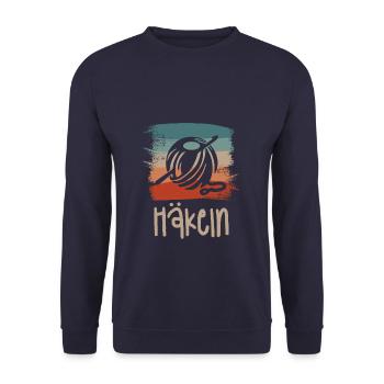 Retro Vintage Classic Crochet Crocheting Yarn - Unisex Pullover - Navy - Vorne - Alina (178cm) & Michal (187cm)