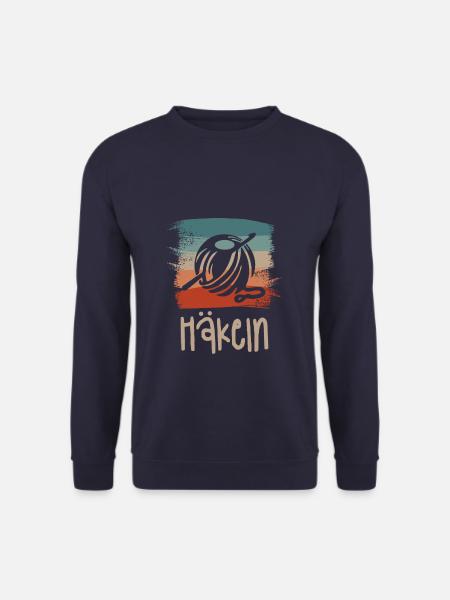 Retro Vintage Classic Crochet Crocheting Yarn - Unisex Pullover - Navy