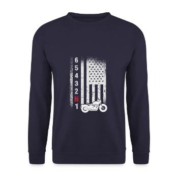 American Flag Motorcycle - Unisex Pullover - Navy - Vorne - Alina (178cm) & Michal (187cm)
