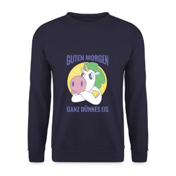 Guten Morgen Ganz Dünnes Eis Kaffee Spruch Büro - Unisex Pullover - Navy - Vorne - Alina (178cm) & Michal (187cm)