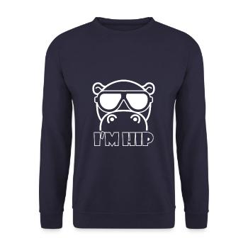 Funny Hippopotamus I'm Hip - Unisex Pullover - Navy - Vorne - Alina (178cm) & Michal (187cm)