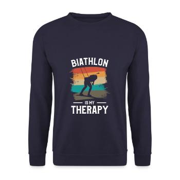 Retro Biathlon Is My Therapy Biathlete - Unisex Sweatshirt - navy - Front - Alina (178cm) & Michal (187cm)