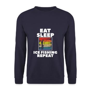 Manger Dormir Pêche sur glace Répéter Pêcheur - Sweat-shirt Unisexe - marine - Devant - Alina (178cm) & Michal (187cm)