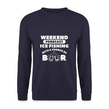 Prévisions du week-end pêche sur glace avec une chance de bière - Sweat-shirt Unisexe - marine - Devant - Alina (178cm) & Michal (187cm)