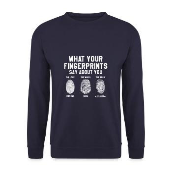 What Your Fingerprints Say About You Forensic Dete - Unisex Pullover - Navy - Vorne - Alina (178cm) & Michal (187cm)