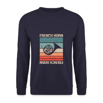 Retro Vintage Classic Français Horn Player - Sweat-shirt Unisexe - marine - Devant - Alina (178cm) & Michal (187cm)