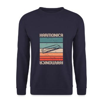 Retro Vintage Classic Harmonica Instrument - Unisex Sweatshirt - navy - Front - Alina (178cm) & Michal (187cm)