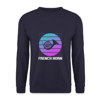 Retro Vintage Classic Français Horn Player - Sweat-shirt Unisexe - marine - Devant - Alina (178cm) & Michal (187cm)