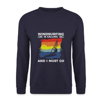 Windsurfing Is Calling And I Must Go Windsurfer - Unisex Pullover - Navy - Vorne - Alina (178cm) & Michal (187cm)