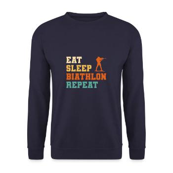 Eat Sleep Biathlon Repeat Biathlete - Unisex Pullover - Navy - Vorne - Alina (178cm) & Michal (187cm)
