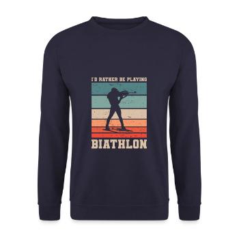 Retro I'd Rather Be Playing Biathlon Biathlete - Unisex Sweatshirt - navy - Front - Alina (178cm) & Michal (187cm)