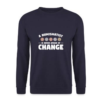 A Numismatist Is Never Afraid Of Change Coin Colle - Unisex Pullover - Navy - Vorne - Alina (178cm) & Michal (187cm)