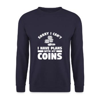 Sorry I Can't I Have Plans With My Coins Coin Coll - Unisex Sweatshirt - navy - Front - Alina (178cm) & Michal (187cm)