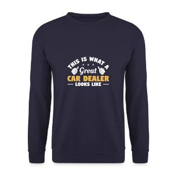 Voici à quoi ressemble un grand concessionnaire automobile Auto Sa - Sweat-shirt Unisexe - marine - Devant - Alina (178cm) & Michal (187cm)