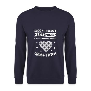 Sorry I Wasn't Listening I Was Thinking About Cros - Unisex Pullover - Navy - Vorne - Alina (178cm) & Michal (187cm)