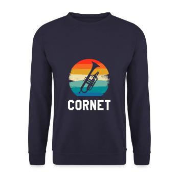Retro Vintage Classic Cornet Player Instrument - Unisex Pullover - Navy - Vorne - Alina (178cm) & Michal (187cm)