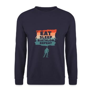 Eat Sleep Biathlon Repeat Biathlete - Unisex Sweatshirt - navy - Front - Alina (178cm) & Michal (187cm)