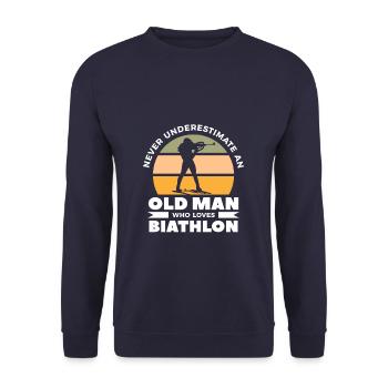 Never Underestimate An Old Man Who Loves Biathlon - Unisex Sweatshirt - navy - Front - Alina (178cm) & Michal (187cm)