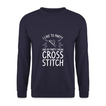 J’aime faire la fête et par fête, je veux dire point de croix C - Sweat-shirt Unisexe - marine - Devant - Alina (178cm) & Michal (187cm)