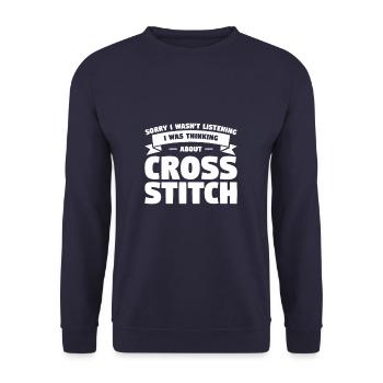 Sorry I Wasn't Listening I Was Thinking About Cros - Unisex Pullover - Navy - Vorne - Alina (178cm) & Michal (187cm)