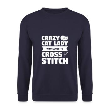 Crazy Cat Lady qui aime Cross Stitch Crochet Q - Sweat-shirt Unisexe - marine - Devant - Alina (178cm) & Michal (187cm)