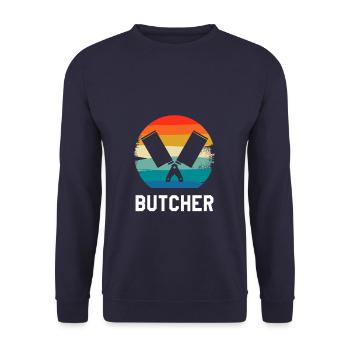 Rétro Vintage Classic Butcher Boucherie Boucherie - Sweat-shirt Unisexe - marine - Devant - Alina (178cm) & Michal (187cm)