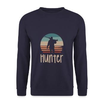 Retro Vintage Classic Hunter Hunting - Unisex Pullover - Navy - Vorne - Alina (178cm) & Michal (187cm)