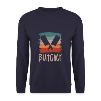 Rétro Vintage Classic Butcher Boucherie Boucherie - Sweat-shirt Unisexe - marine - Devant - Alina (178cm) & Michal (187cm)