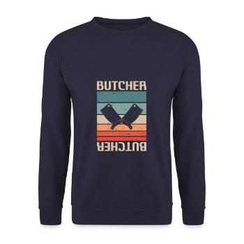 Rétro Vintage Classic Butcher Boucherie Boucherie - Sweat-shirt Unisexe - marine - Devant - Alina (178cm) & Michal (187cm)