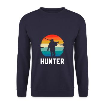 Retro Vintage Classic Hunter Hunting - Unisex Pullover - Navy - Vorne - Alina (178cm) & Michal (187cm)
