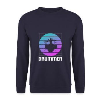Retro Vintage Classic Drummer Drumming - Unisex Pullover - Navy - Vorne - Alina (178cm) & Michal (187cm)