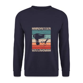 Retro Vintage Classic Hairdresser Hairdressing - Unisex Pullover - Navy - Vorne - Alina (178cm) & Michal (187cm)